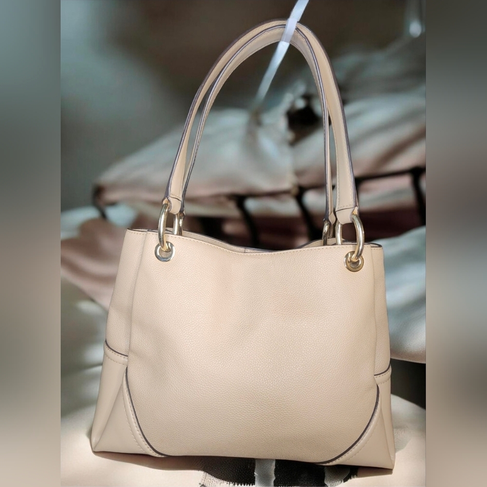 Michael Kors Nicole Large Pebbled Leather Tote Bag In Bisque - Picture 2 of 15